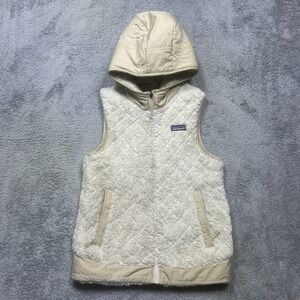 Patagonia Los Gatos Vest Women's XS Beige Reversible Sleeveless Hooded Deep Pile